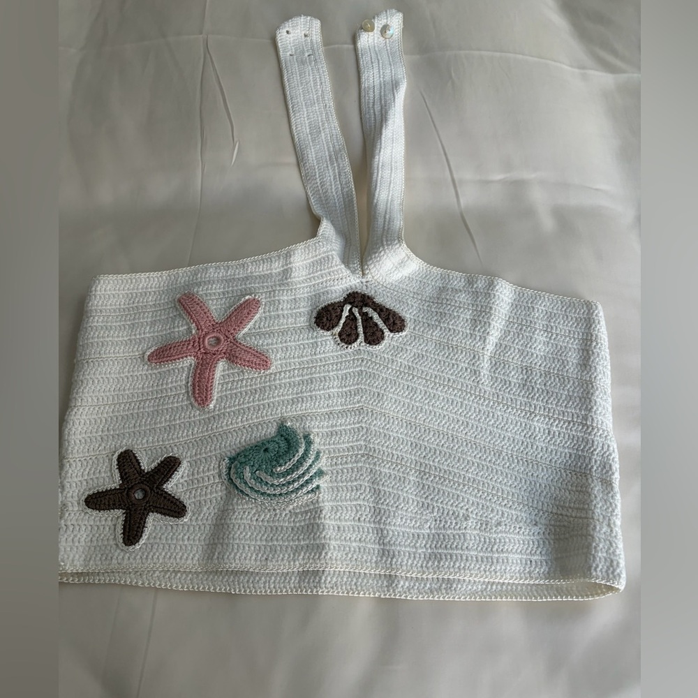 My Beachy Side Handmade Crochet White Beach Crop Top with Sea Motif